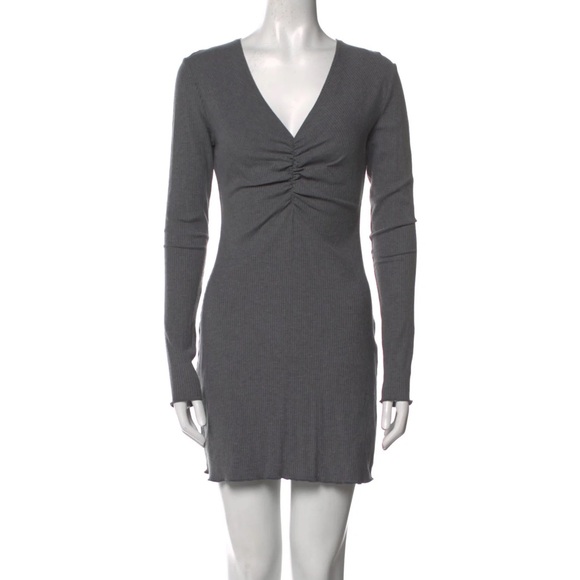 Reformation Dresses & Skirts - Reformation Jennie small chic ribbed ruched Long Sleeve smoke grey mini Dress